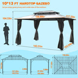 MUPATER Outdoor 10x13 FT Polycarbonate Hardtop Gazebo with Aluminum Frame, Double Roof Canopy Permanent Outdoor Pavilion with Netting & Curtains for Patios, Deck, Lawns, Gardens and Pools MUPATER