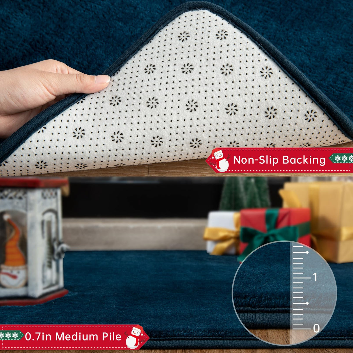 Przemy Washable Runner Rug for Bedroom Living Room, 2x6 Feet Navy Blue Memory Foam Hallway Rugs, Super Soft Modern Indoor Carpet for Bedside Kids Room Boys Girls Dorm Nursery Decor Mat Przemy