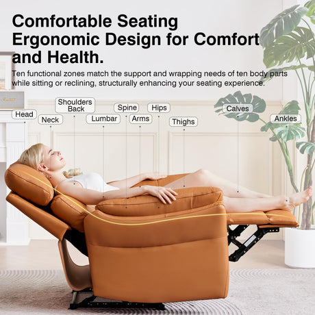 AIRSKY Genuine Leather Recliner Chair, Top Grain Leather, Italian Water-Washing Process, Wall Hugger Recliner Chair, for Living Room, Theater Seating, Bedroom. R1, Orangish Yellow AIRSKY