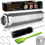 Smoke Tube for Pellet Smoker, 12'' Smoker Tube for Pellet Grill - Hot or Cold Smoker Accessories for Electric Gas Charcoal Grilling, Premium Stainless Steel Portable Barbecue Smoking Tube, Bonus Brush LANNEY