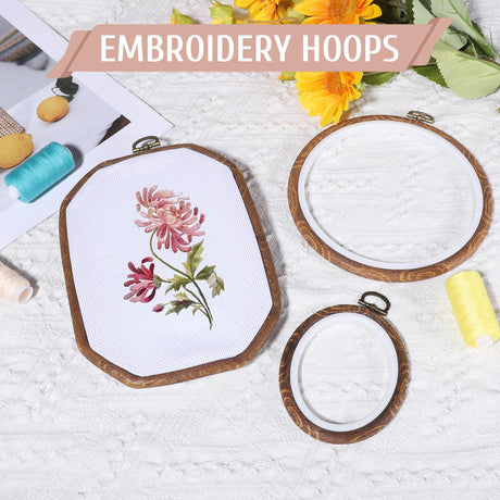 9Pcs Embroidery Hoop Frame Imitated Wood Decorative Embroidery Hoop Circle Oval Octagonal Cross Stitch Hoops for Display Sewing Craft Hanging Ornament(Various Sizes) Josojoou