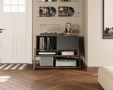 FITUEYES Design Record Player Stand with Vinyl Storage, Entertainment Center up to 120 Albums, Large Record Player Cabinet with Storage, Record Player Table for Living Room, Eiffel Series FITUEYES