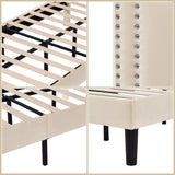 VECELO Twin Size Platform Bed Frame with Adjustable Upholstered Headboard, Nailhead Decor, Strong Wood Slat Support, No Box Spring Needed, Easy Assembly VECELO