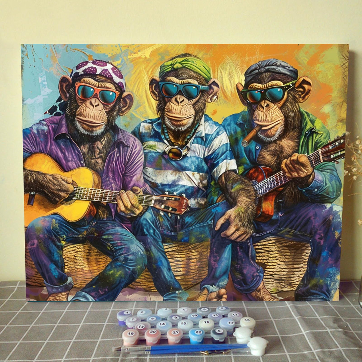 Aihonmin Guitar Monkey Paint by Numbers Kits for Children,Musical Painting Arts Craft Gift Easy to Painting for Home Wall Decor Gift Without Framed-Style 16x20 inch Aihonmin