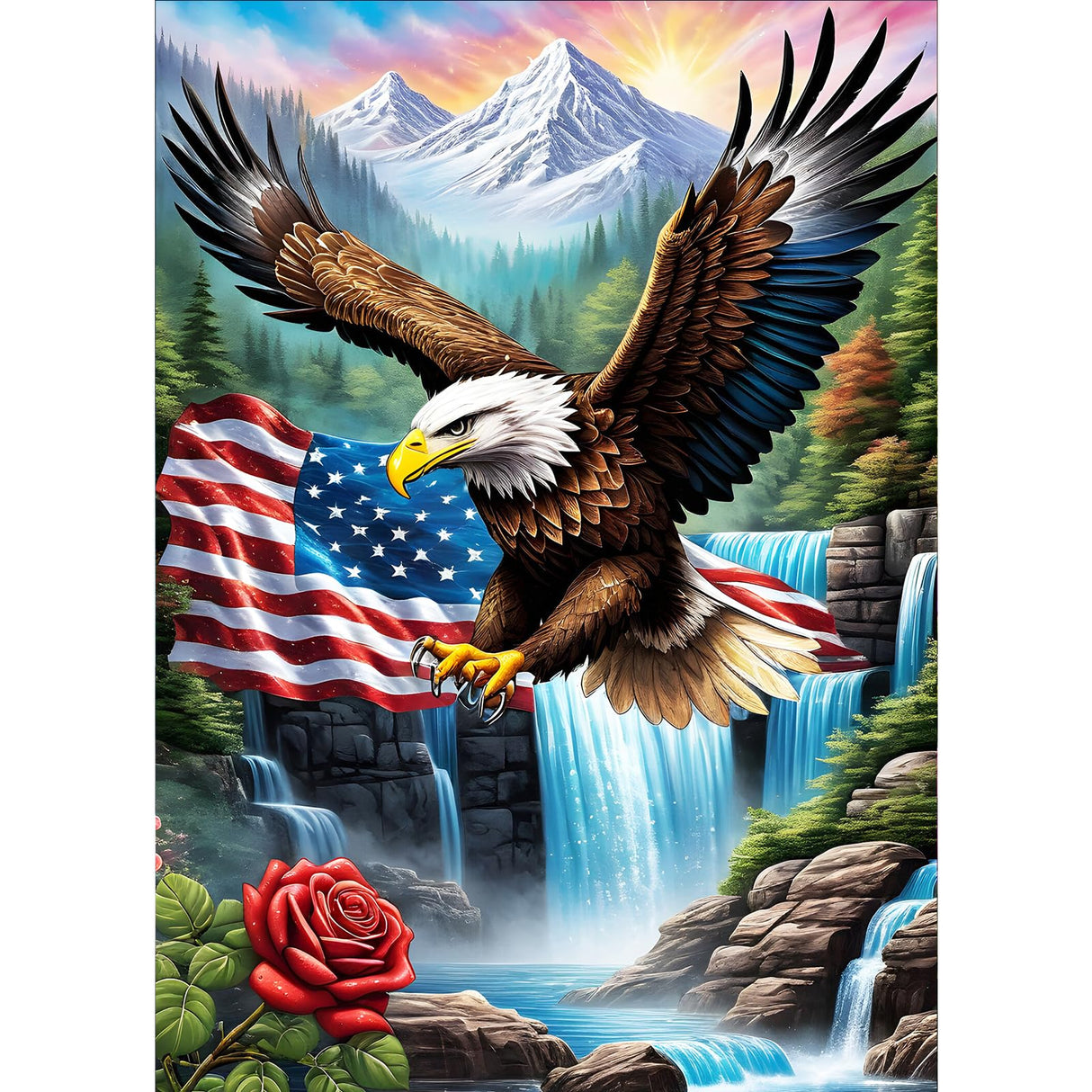 GDYEEH DIY 5D Eagle Diamond Art Kits, Round Full Drill Waterfall Mountain Diamond Painting Picture, Fantasy Painting by Numbers Art Kits for Adults Beginners Home Wall Decor 12x16 inch GDYEEH