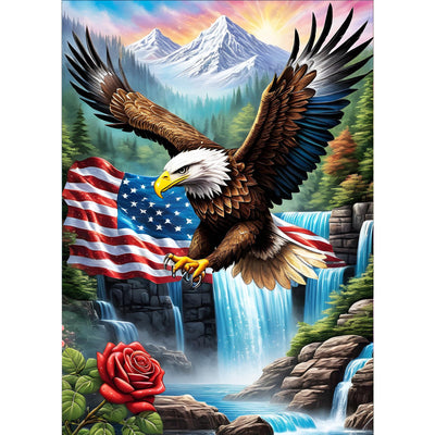 GDYEEH DIY 5D Eagle Diamond Art Kits, Round Full Drill Waterfall Mountain Diamond Painting Picture, Fantasy Painting by Numbers Art Kits for Adults Beginners Home Wall Decor 12x16 inch
