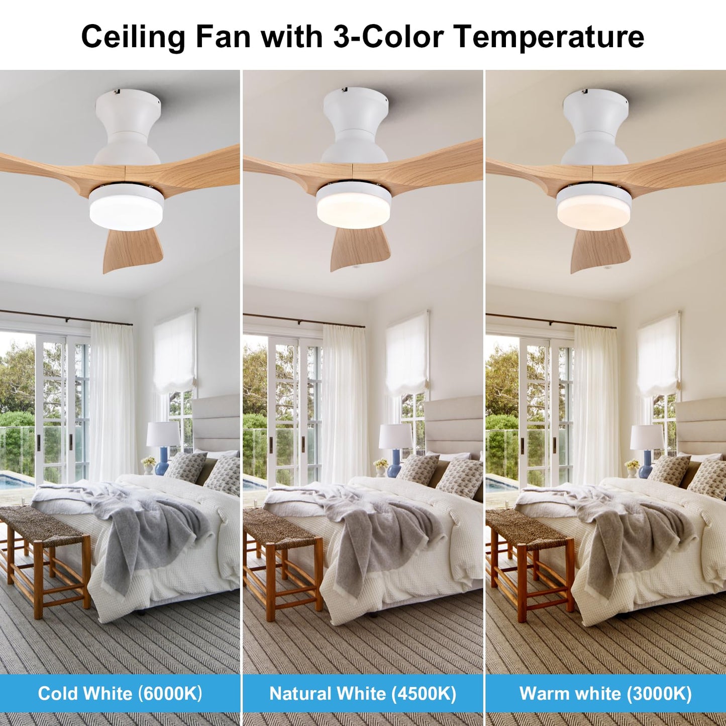 OMYU 42 inch Flush Mount Ceiling Fans with Lights, Quiet Reversible DC Motor, High Hardness Moisture-Proof Blades, Modern Low Profile Ceiling Fan with Light for Outdoor Indoor Farmhouse - WoodArtSupply