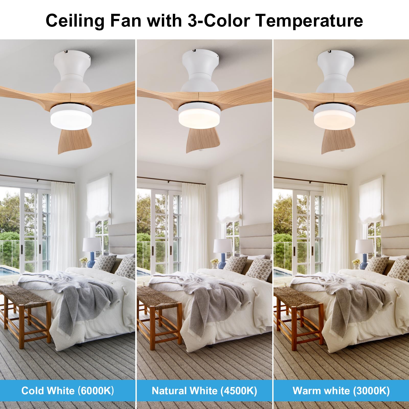 OMYU 42 inch Flush Mount Ceiling Fans with Lights, Quiet Reversible DC Motor, High Hardness Moisture-Proof Blades, Modern Low Profile Ceiling Fan with Light for Outdoor Indoor Farmhouse - WoodArtSupply