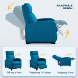Topeakmart Fabric Recliner Sofa Push Back Recliner Chair Adjustable Modern Single Reclining Chair Upholstered Sofa with Pocket Spring Living Room Bedroom Home Theater Blue Topeakmart