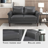 Lexicon 57" W Loveseat, Faux Leather Upholstered Couch, Loveseat with Rolled Armrest for Bedroom/Office/Waiting Room, 2 Seater Couch, Dark Gray Lexicon