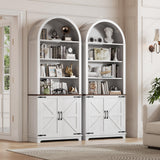 Vividwood 6-Tier Farmhouse Arched Bookshelf Bookcase with Doors, 70" Tall Storage Cabinet and Display Shelves, Open Shelves for Living Room or Office, White Vividwood