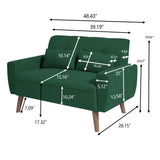 Portaforta 48" Small Loveseat Sofa, Mid Century Modern Love Seat Couch, 2 Seat Tufted Couches with Throw Pillows for Living Room, Apartment, Bedroom and Small Spaces, Green Portaforta