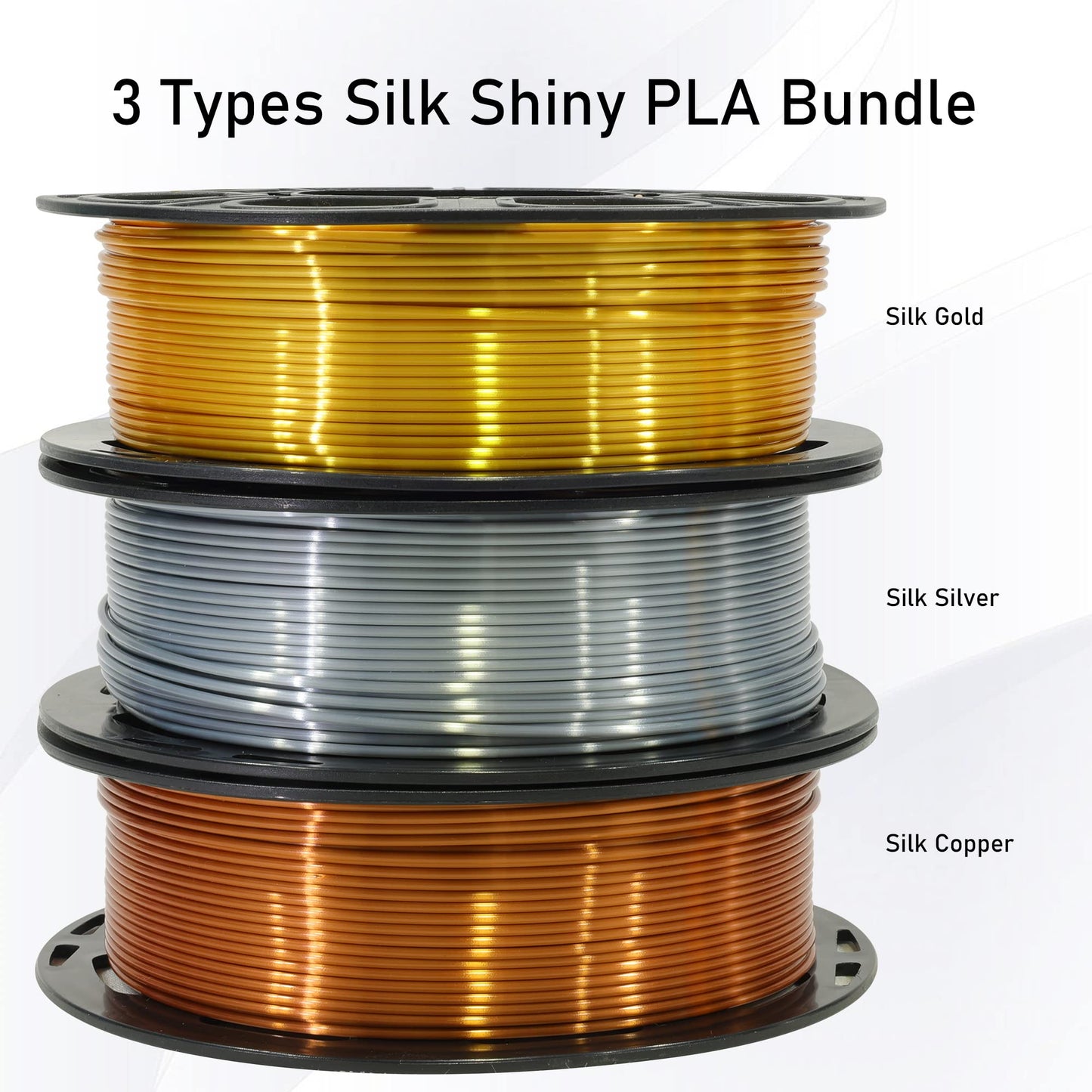 Shiny Silk Gold Silver Copper PLA Filament Bundle, 1.75mm 3D Printer Filament, Each Spool 0.5kg, 3 Spools Pack, with One 3D Printer Remove or Stick Tool MIKA3D - WoodArtSupply