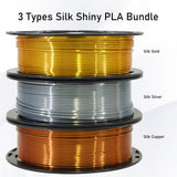 Shiny Silk Gold Silver Copper PLA Filament Bundle, 1.75mm 3D Printer Filament, Each Spool 0.5kg, 3 Spools Pack, with One 3D Printer Remove or Stick Tool MIKA3D MIKA3D