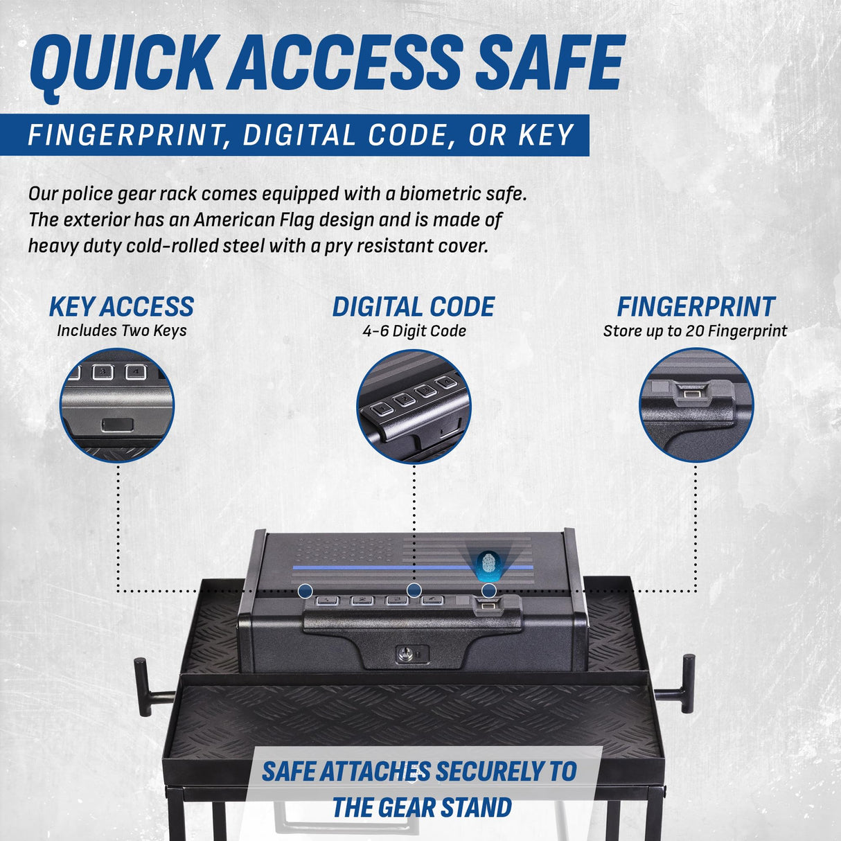 Guard The Line Tac Tower – Police Gear Rack with Quick Access Safe – American Flag Tactical Gear Stand – Law Enforcement Vest and Duty Belt Holder - Cop Caddy Valet Stand - Police Gift Guard The Line
