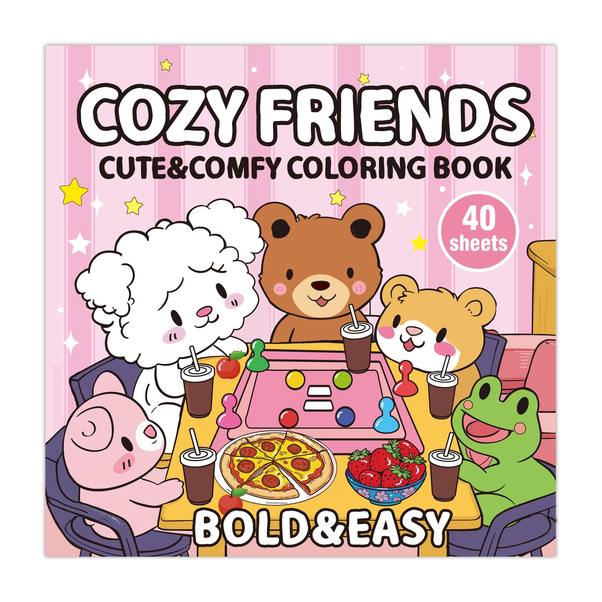 Cozy Friends: Coloring Book for Adults and Teens Featuring Super Cute Animal Characters with Easy and Simple Big Designs for Relaxation (Thick Lined Bold & Easy Coloring) Tesitehi