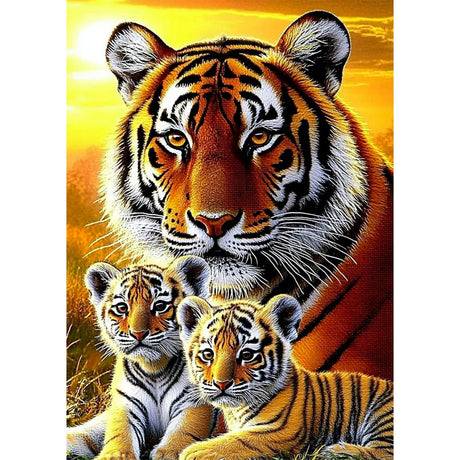 CEOVR Tiger Diamond Art Kits for Adults, Tiger Family 5D DIY Full Drill Diamond Painting Dots Sunset Gem Art, Adult Crafts Kits Arts and Crafts, Wall Decor for Home Office 12x16inch CEOVR