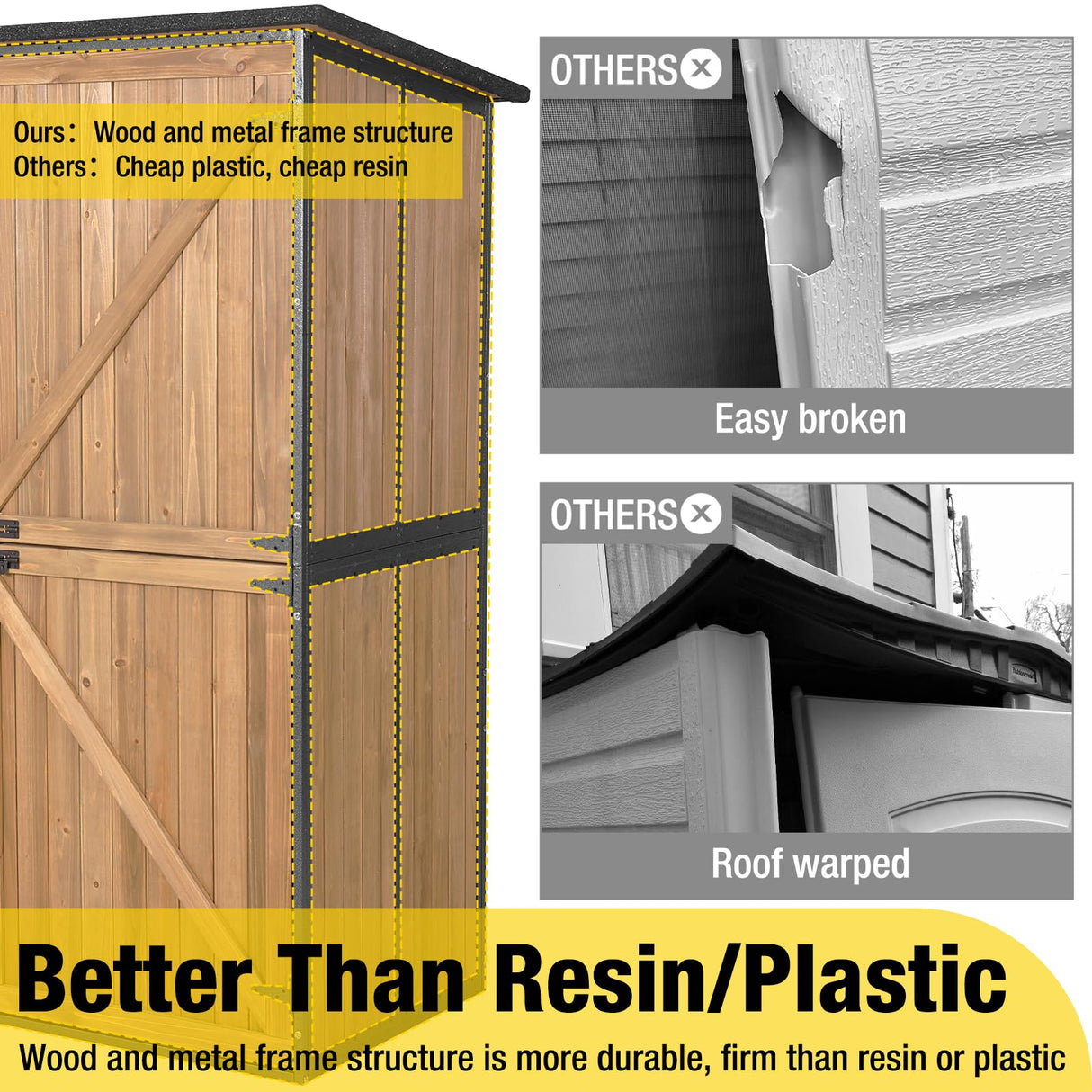 Aivituvin Storage Shed Outdoor Storage Cabinet Upgraded with All Arounded Metal Frame, Wooden Floor and Adjustable Shevels 55" L x 29" W x 67" H, Brown Aivituvin