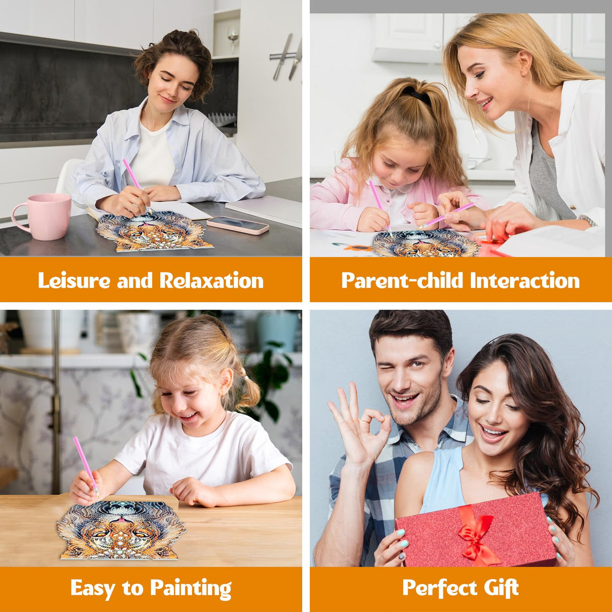 GHHKUD Tiger Diamond Painting Desktop Ornament for Adults, Stand Up Animals Diamond Art Ornaments Double Sided, DIY Special Diamond Gem Craft Art Tabletop Placement Board Kit for Home Decor GHHKUD