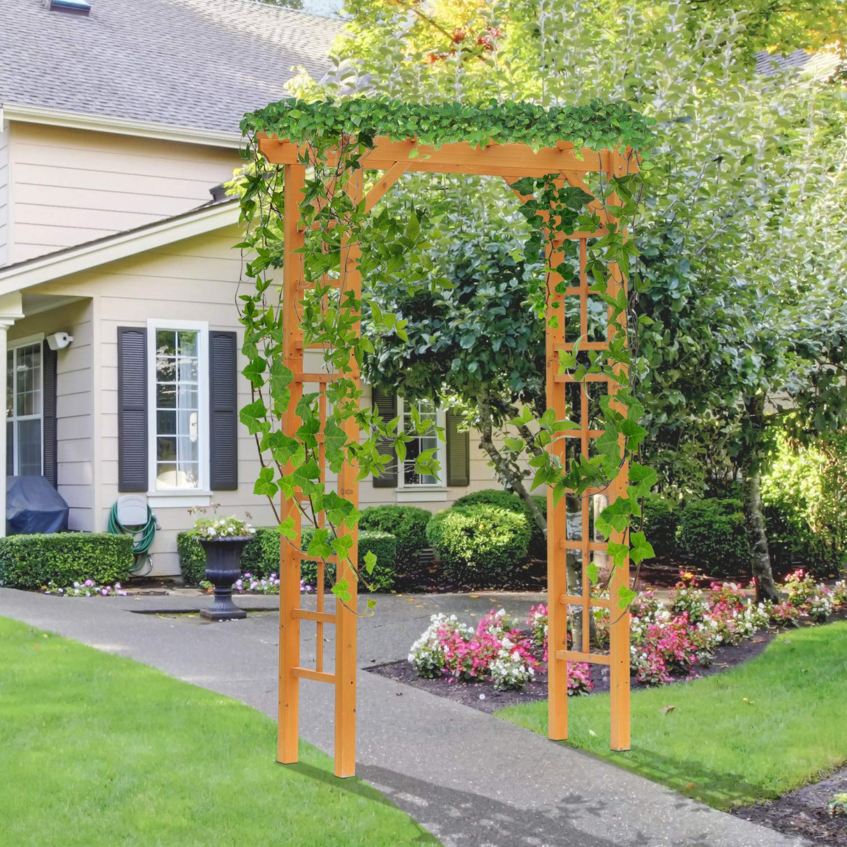 Outsunny 85" Wooden Garden Arbor for Wedding and Ceremony, Outdoor Garden Arch Trellis for Climbing Vines, Fir Wood, Orange Outsunny