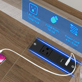 VIWODS Nightstand with Charging Station and LED Lights, Bedside Table with Solid Wood Legs for Bedroom, Oak and Yellow VIWODS