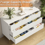 LYNSOM Dresser for Bedroom, Modern 7 Drawer White Dresser with Metal Handles and Wide Drawer, Wood Chest of Drawers for Living Room LYNSOM