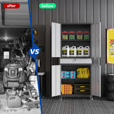 BYNSOE Metal Storage Cabinet with Wheels Metal Garage Cabinet with Adjustable Shelves Tool Storage Cabinet with 1drawer Steel Locker Cabinet with Lock for Home Garage(Black Gray-73 4 casters) BYNSOE