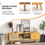 Giantex Bamboo TV Stand for 55 60 65 Inch TV, PE Rattan Entertainment Center with Sliding Doors, Drawers, Open Shelves, 5 Solid Wood Legs, 2 Cable Holes, TV Console Table for Living Room, Bedroom Giantex