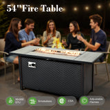 11 Pcs Patio Furniture with Fire Pit Table, Outdoor Rattan Wicker Conversation Set with Glowing Coffee Table, Comfy Sectional Sofa for Porch Balcony Backyard Pool, Black ovios