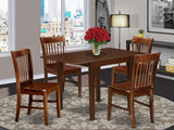 East West Furniture NDNO5-MAH-W 5 Piece Dining Room Table Set Includes a Rectangle Dining Table with Dropleaf and 4 Wood Seat Chairs, 30x48 Inch, Mahogany East West Furniture