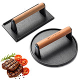 Bellemain Heavy-Duty Cast Iron Grill Press Set – Perfect Smash Burger & Steak Press with Ergonomic Wood Handle for Pro-Level Searing on Griddle, Skillet, or BBQ Bellemain