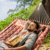 13FT Double Hammock With Spreader Bars - 600 lbs Capacity, Detachable Pillow, Heavy Duty Hanging Tree Design for Outside, Patio, Garden, Backyard, Beach, and Poolside OLALACOZY