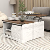 TaoHFE Lift Top Coffee Table with Storage,Rustic White Farmhouse Coffee Table, Square Storage Compartment and Adjustable Shelves Coffee Tables for Living Room (Oak White) TaoHFE
