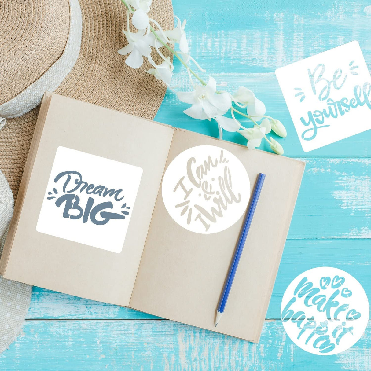 2.5 inch Inspirational Word Stencils, 20 PCS Motivational Stencils Reusable Mylar Template Inspirational Quotes Stencils for Painting on Wood Wall Home Decor Doflyok