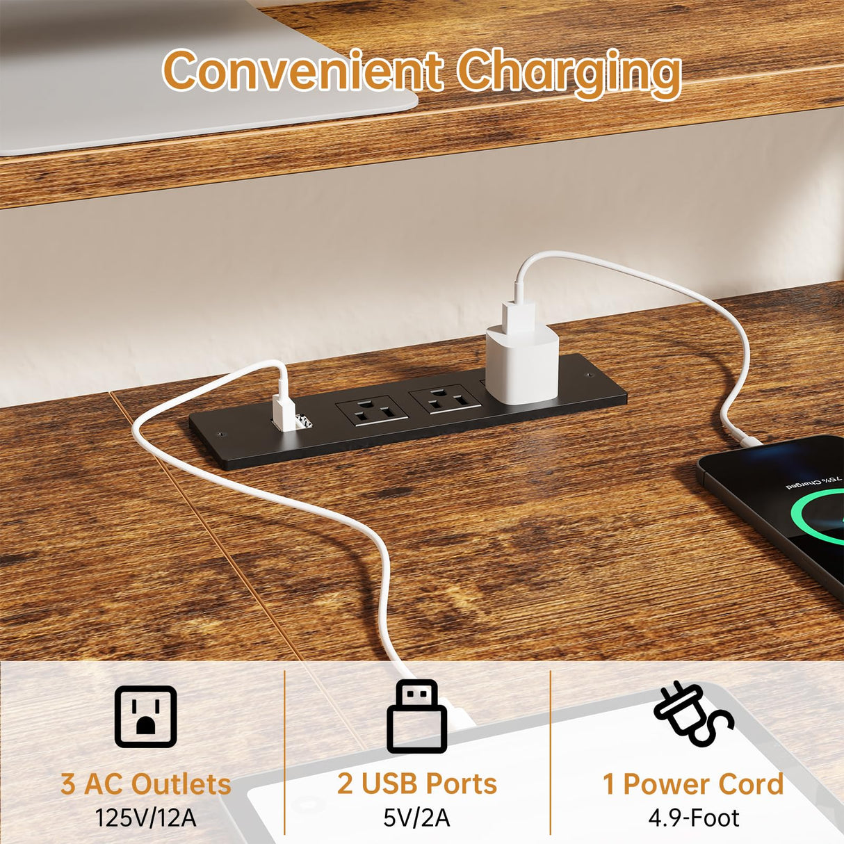 Creso hom Computer Desk with Printer Stand, 59" Office Table with Charging Station, Home Office Desk with LED and Monitor Stand, Reversible Desk for Study Writing Working Gaming, Rustic Brown Creso hom