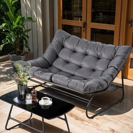NOBLEMOOD 2 Pieces Patio Loveseat Set with Coffee Table, Outdoor Indoor Cushioned Love Seat, Metal Frame Oversized 2 Seater Chair for Porch, Garden, Living Room, Balcony NOBLEMOOD
