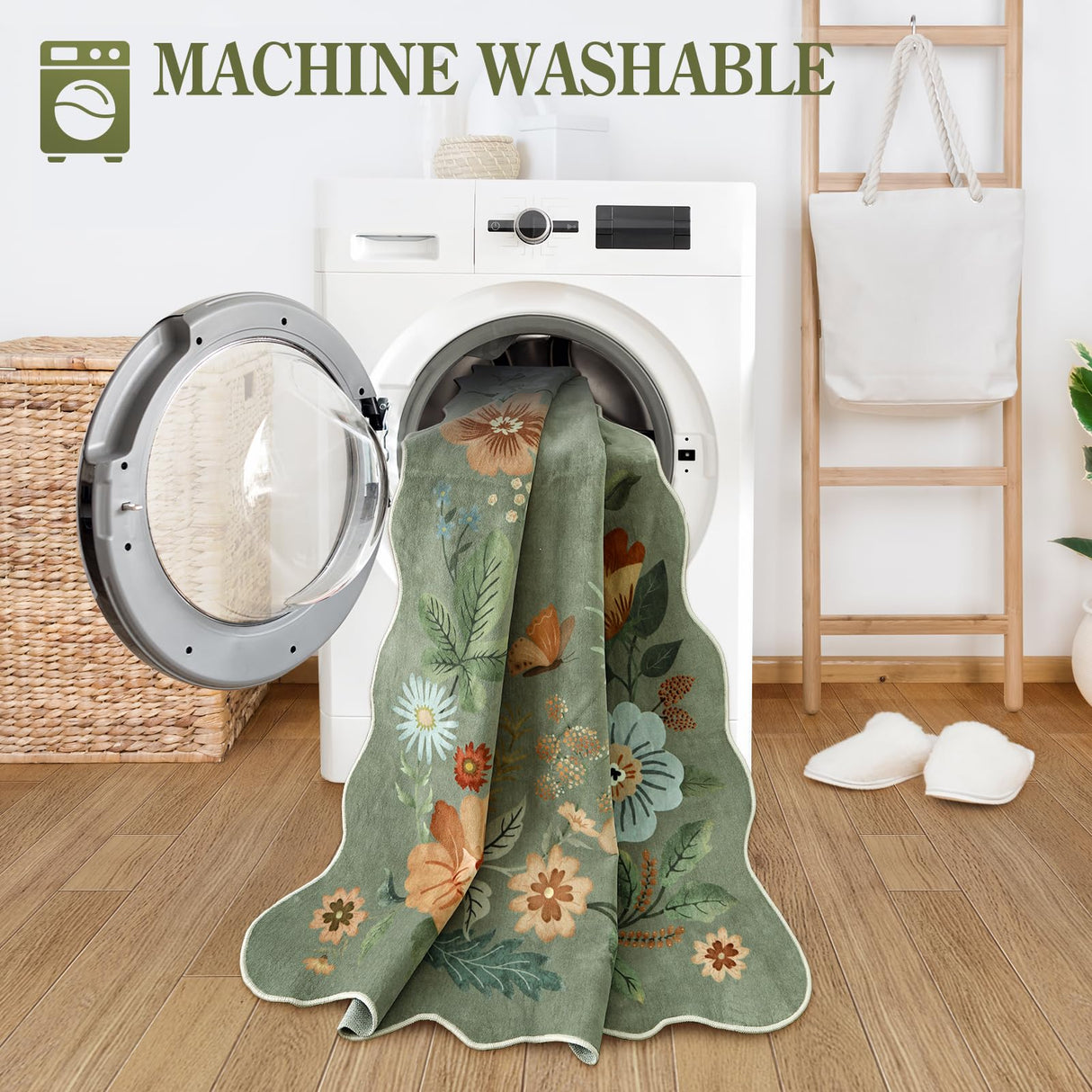 Lahome Floral Runners for Hallways, 2X6 Kitchen Runner Rug Ultra-Thin Soft Rug, Non-Slip Washable Rug Runner Stain Resistant Boho Rug Low-Pile Carpet Runner for ‎Laundry Bathroom Bedroom(2x6ft,Green) Lahome