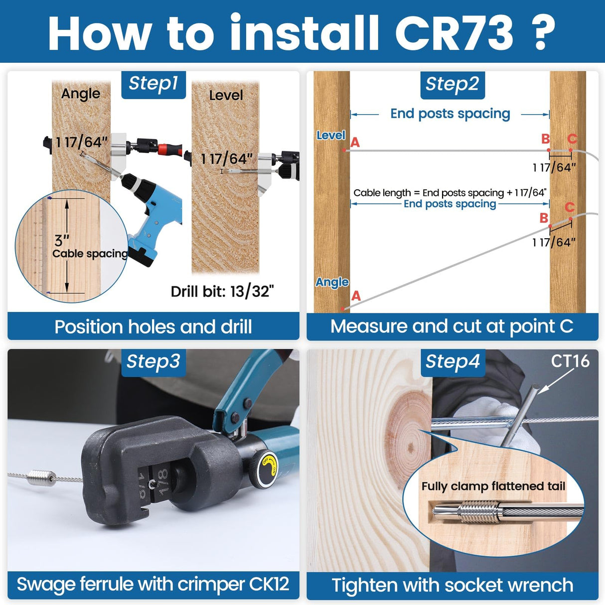 [Patent] Muzata 40 Pack 1/8" Invisible Cable Railing Kit Hardware Swage Lag Screw Hidden for 4x4 6x6 8x8 Wood Posts T316 Stainless Steel Deck Cable Railing System 20 Pairs CR73 Muzata