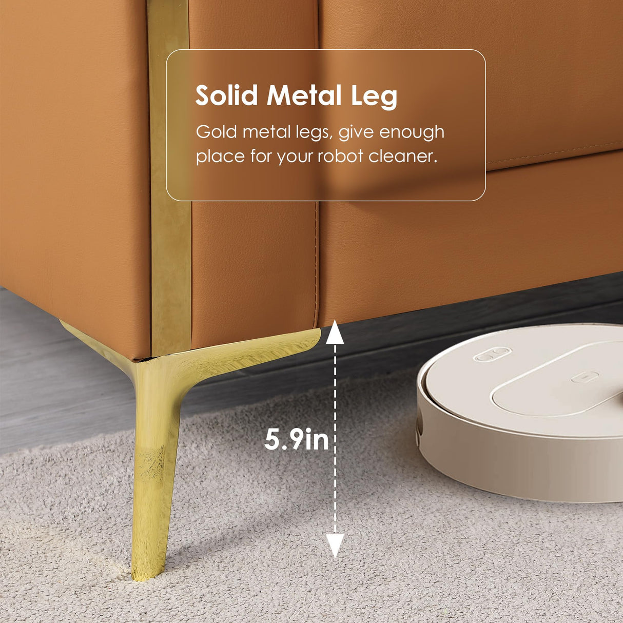 FOTOSOK 78'' Sofa, Modern Leather Couches for Living Room, Comfy, Faux Leather Sofa 3 Seater Sofa with 2 Throw Pillows and Gold Metal Legs, Deep Seat Sofas (Brown) FOTOSOK