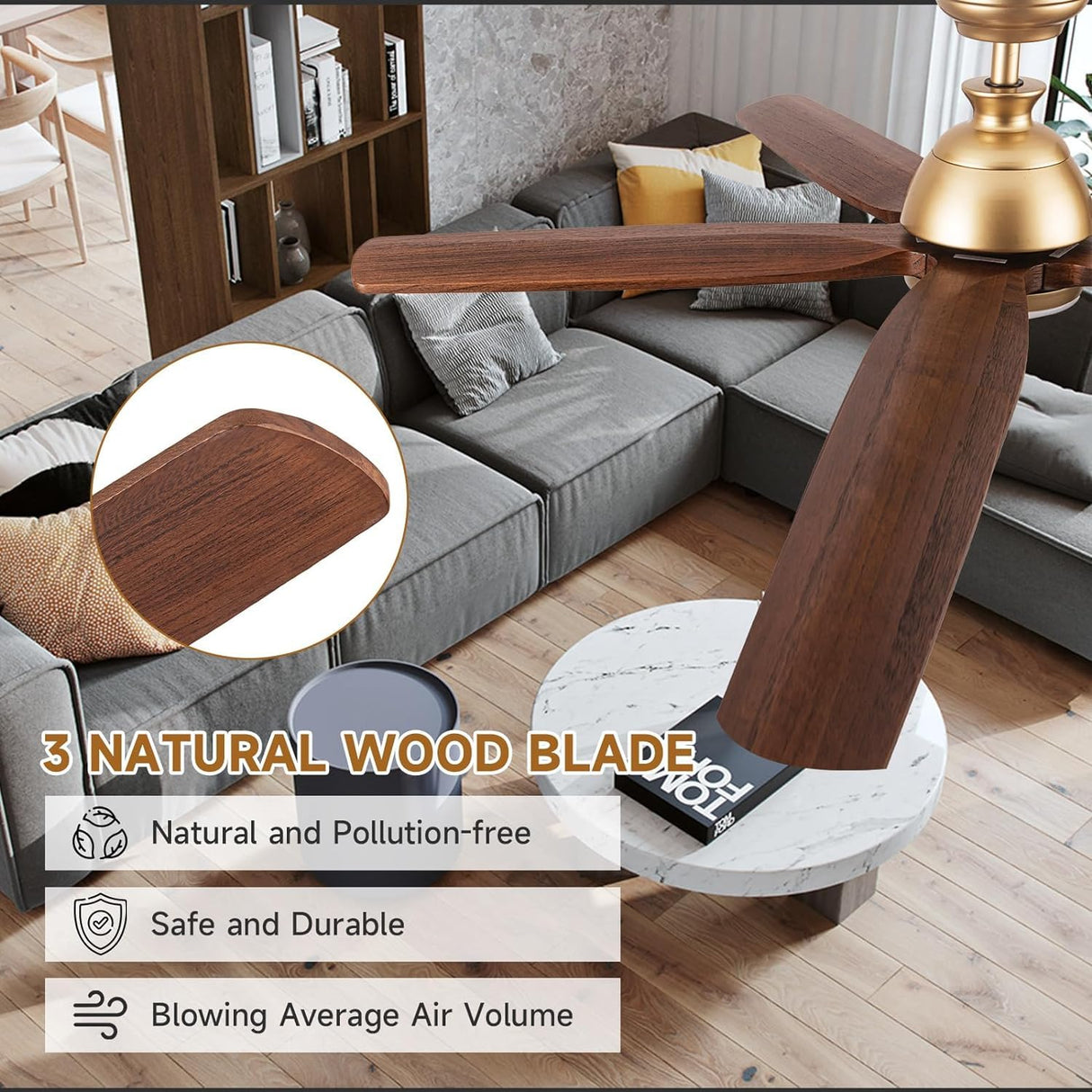 60 Inch Outdoor Ceiling Fan with Light and Remote, Gold Ceiling Fans with Lights, Solid Wood Blade, Quiet Reversible DC Motor, Damp-Rated Large Outdoor Ceiling Fans for Patios Porch Gazebo Farmhouse ShreeFindee