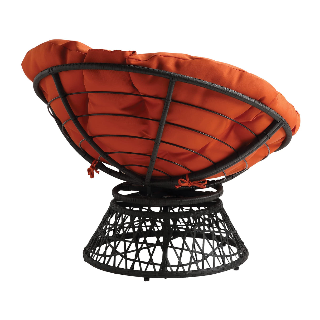 OSP Home Furnishings Wicker Papasan Chair with 360-Degree Swivel, Grey Frame with Orange Cushion OSP Home Furnishings