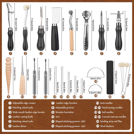 Leather Working Tools, Leather Craft Tools with Edge Beveler, Skiver, Stitching Tools Sewing Needles, Groover Skiving for Leather Repair for Craft Beginner Adults SOCNITC
