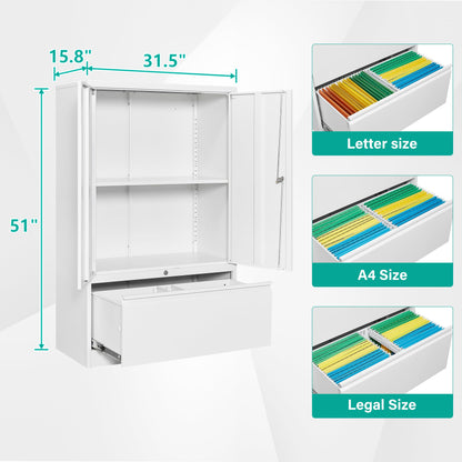 SISESOL Metal Storage Cabinet with Drawer,White File Cabinets, Locking Steel Storage Cabinet with Doors and Shelves for Home,Office,Warehouse,Garage,School,Fit A4/Letter/Legal File (1 Drawer) - WoodArtSupply