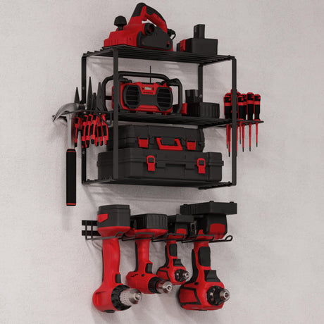 Power Tool Organizer - 4-Tier Garage Shelving Unit with 140lb Max Capacity - Wall Mount Garage Storage System for Tools by Stalwart Stalwart