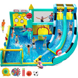 FINCOME Bounce House Double Slides for Kids 3-12, Large Bounce Castle with Air Blower 550W, Pool, Jumping, Climbing, Balls, Ring Toss, Inflatable Water Park for Birthday Party Holiday Outdoor Indoor FINCOME