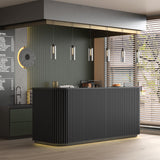 ONNAHOMEStlyle 70.87in Black Curved Reception Desk with Lock Counter, Mid Century Front Desk Reception Room Table with LED Lights, Retail Counter for Checkout, Lobby, Beauty Salon ONNAHOMEStlyle