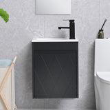 USBATHJOY 16" Bathroom Vanity Sink Combo for Small Space, Wall Mounted Bathroom Cabinet Set with White Resin Basin Sink Top Black Faucet Pop Up Drain Black USBATHJOY