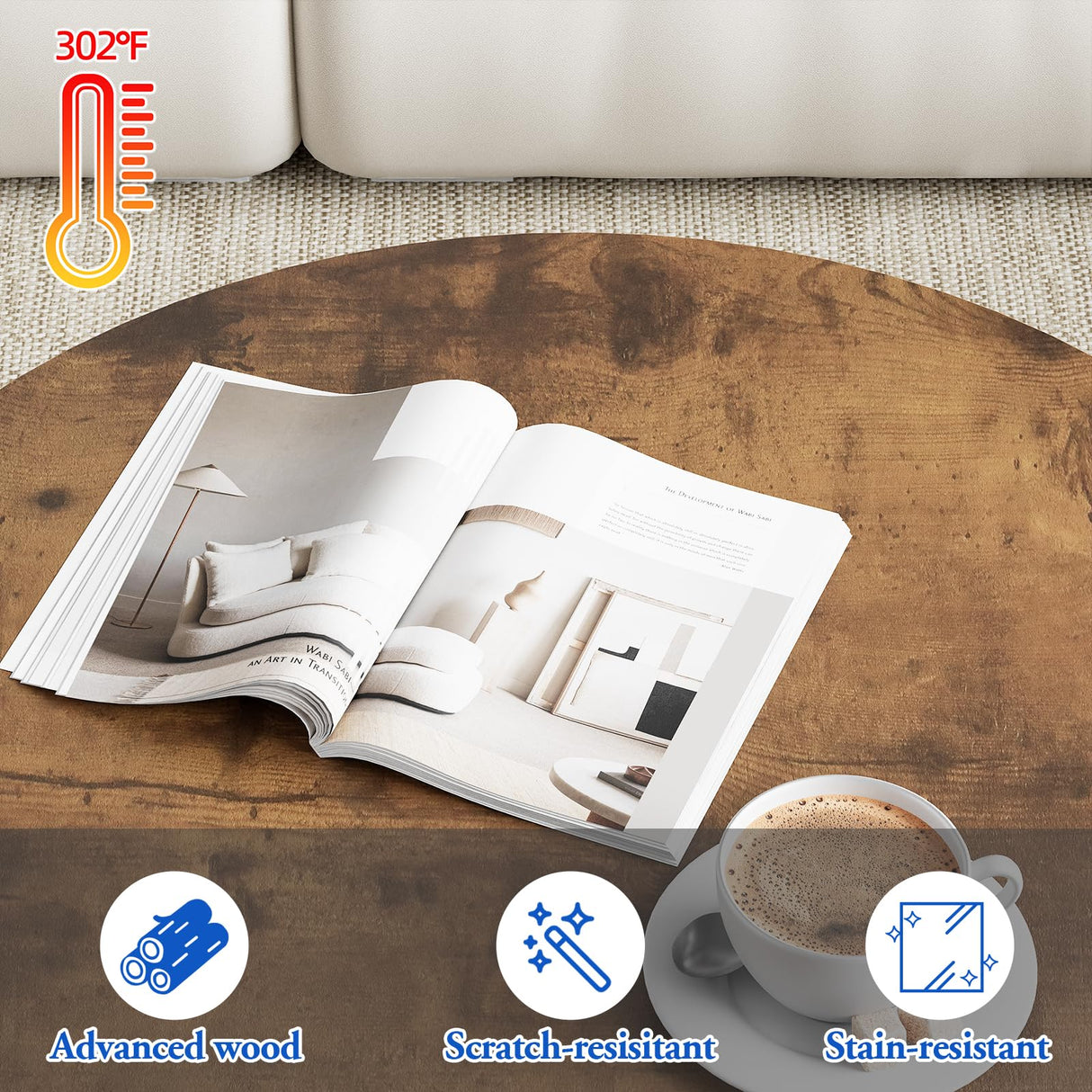 aboxoo Coffee Table Nesting Round Table Set of 2 Side Table with Sturdy Metal Frame for Living Room Bedroom Apartment Modern Industrial Simple Nightstand,Rustic Brown aboxoo