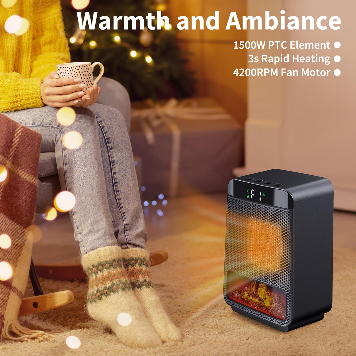 Mini Electric Fireplace Heater for Indoor Use,1500W Small Space Fireplace Heater with 3D LED Flame,Safety Protection,Portable Desktop Fireplace Heater for Office Home Christmas Decoration(Black) Cuteqi