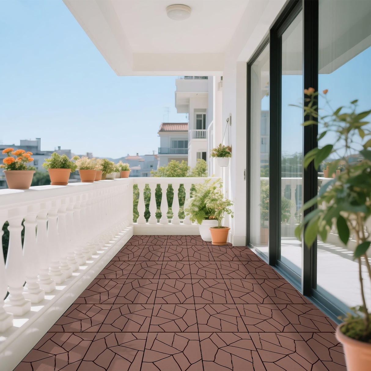 Porch Plastic Outdoor Interlocking Deck Tiles, 44 Pack Patio Flooring, 12"x12" Interlocking Decking Tiles Outdoor Or Indoor All Weather Use, Waterproof Patio Pavers for Pool Balcony Backyard Porch Voyavela